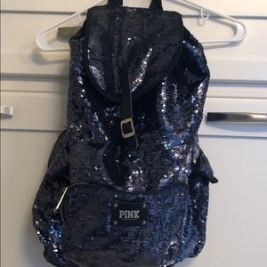 Pink navy sequin back pack